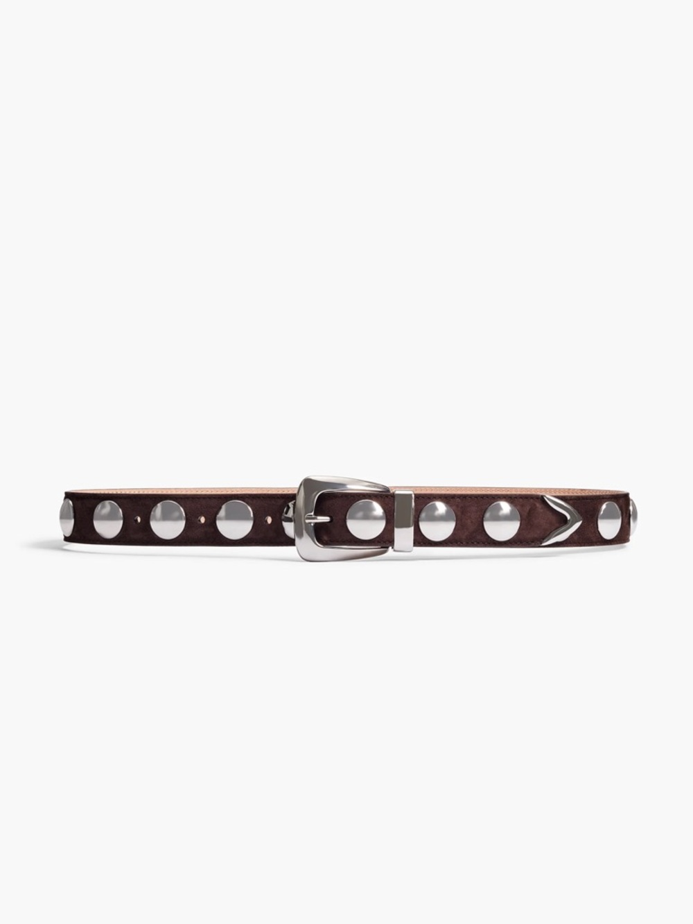 NWT KHAITE Dark Brown Suede Benny Leather Stud Belt with Silver Hardware